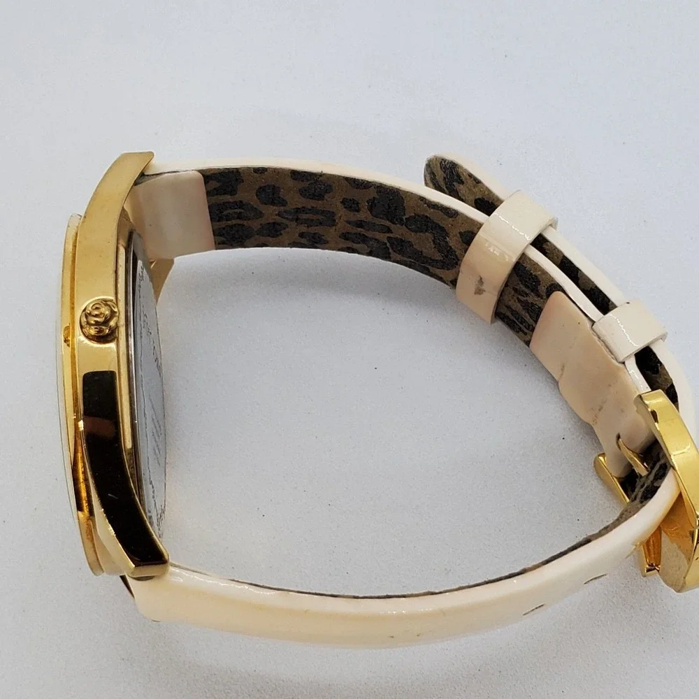 Betsey Johnson Women's Watch 40MM White Dial Gold Case Cream‎ Bands New Battery